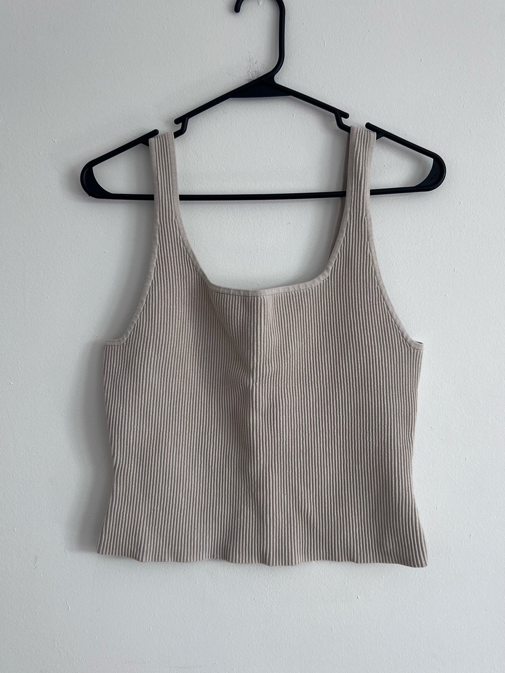 Babaton Ribbed Square Neck Knit Tank L Taupe Minimalist